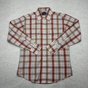 Vintage Wrangler Pearl Snap Button Front Plaid Western Red Shirt Men's Size M